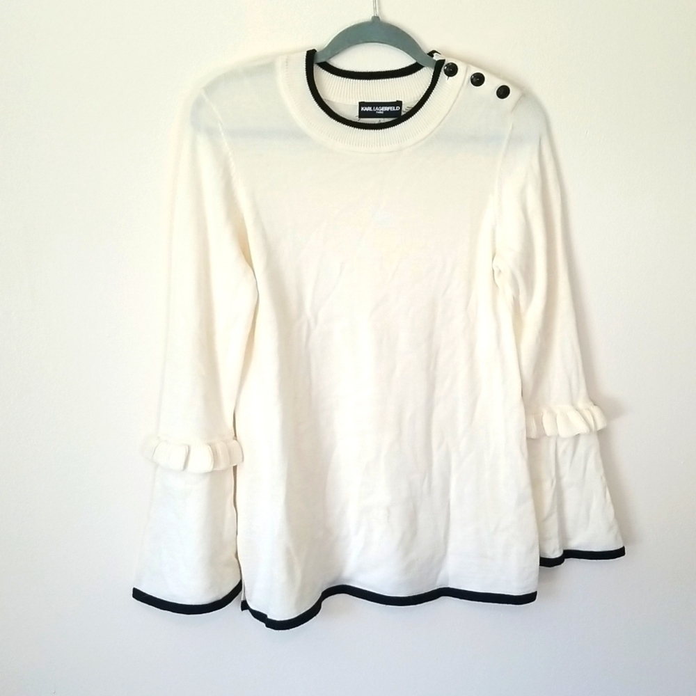 Karl Lagerfeld Cream Scoop Neck Bell Sleeve Sweater Small